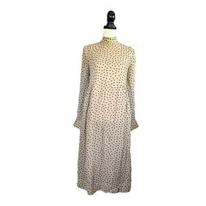GANNI Neutral Polka Dot Georgette Midi Dress Long Sleeve Scandi Style EU 32 US 0